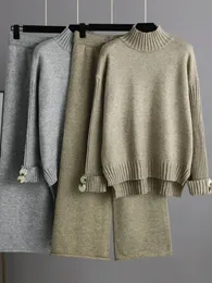 Damen Zweiteilige Hose Koreanische Mode zweiteilige Damenbekleidung 2024 Herbst und Winter gestrickte Wollhose lose eingestellt 231118