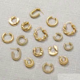 Hoop Huggie Minimalist Geometric Twist Hoop Orecchini per donne Gold Color Chunky Circle Hie Earring Female Creative Jewelr Dhgarden Otvhm