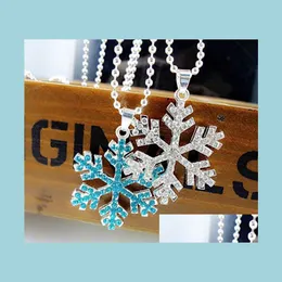 Вечеринка благосклонна рождественские услуги снежинка снежинки ожерелье женская хрустальная цепь с синим тоном ожерелья из -за шарм косплей реквизит Рождество DHNVS