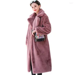 女性の毛皮の冬vrouwen hoge kwaliteit faux konijnenbont jas luxe lange bontjas losse revers overjas dikke warme plus size vrouwelijke pl