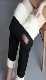 Kvinnor Vinter varma leggings Superthick High Stretch Lamb Cashmere Legins High midja Skinny byxor plus Velvet Thicken Pants4020525