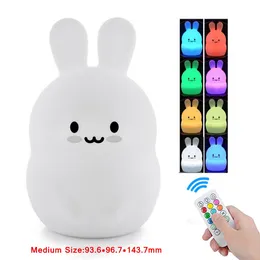 Lampor nyanser Rabbit LED Night Light Touch Sensor Remote Control 9 Färger Dimble Timer Rechargeble Silicone Bunny Lamp för barn Baby Gift 230418