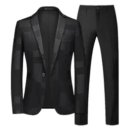 Men's Suits Blazers Arrival Men Business Suit 2 Piece Black / Blue / Wine Red Fashion Male Prom Party Blazers and Pure Color Pants Size 6XL-S 231118