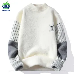 Herrenpullover Winter Warme Pullover Männer Mode Muster Schlank Koreanisch Schwarz Weiß Dick Streetwear Nerz Hälfte Rollkragenpullover Pullover Männlich 231117