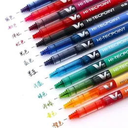 Gel Pens 6/12pcs Japan Pilot V5 Hi Tecpoint Straight Liquid Roller Pen大容量速乾性インク0.5mm針チップブラックレッドブルー231117