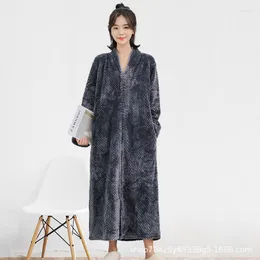 Women's Sleepwear Winter Warm Grey Flannel Nightdress Bathrobe Casual Women Long Robe Kimono Gown Intimate Lingerie Thicken Homewear