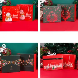 Новое прибытие рождественские бумажные пакеты упаковочная коробка яблочная рождественская подарочная коробка шарф носки красочная мировая обложка рождественская подарочная коробка