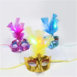 Party Masks Led Light Up Masks Festival Cosplay Costume Supplies Glow in Dark Halloween Party Lady Gifts Mticolor Luminous Feather Mas DHB9H