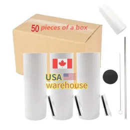 US CA Warehouse 20oz Sublimation Tumbler فارغ الفولاذ المقاوم للصدأ DIY مستقيم أكواب الفراغ المعزول 600 مل من أكواب السيارات SS0418