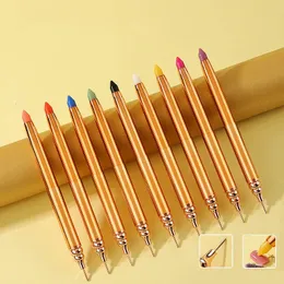 Dotting Araçları Çift uçlu balmumu Pot Pen Metal Tutma Tapı Tırnak Sanatı Rhinestones Gem Aksesuarları Boncuklar Seçme Kendinden Yapışkan Araçlar 231117