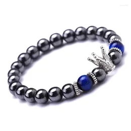 Strand Tiger's Eye Stone King Crown Charms 8MM Hematite Black Beads Bracelet Stretch Yoga Jewelry Women Men Wristband