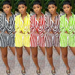Womens Designer Clothes Casual Tracksuit Laple Neck Blouses Outfits 2023 Summer Fashion Stripe Print Set Loose Shirt Two Piece Set