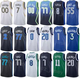 Basılı Basketbol Şehri Dwight Powell Jersey 7 Josh Green 8 Richaun Holmes 20 Dereck Lively II 2 Kyrie Irving 11 Luka Doncic 77 Özel İsim Numarası Gömlek Takım Erkek Kadın