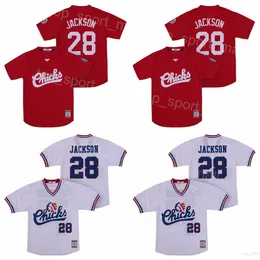 Moive Baseball 28 Bo Jackson Jersys Kooy Chicks Cooperstown 풀오버 화이트 레드 팀 컬러 쿨베이스 칼리지 빈티지 스포츠 스티치 퇴직 통기성 대학