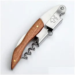 Openers Stainless Steel Corkscrew Wine Key Beer Bottle Opener Foil Cutter Wood Handle Waiters Knife Corkscrews Sommelier Lx4604 Drop Dhb5T