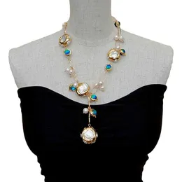 Pendant Necklaces YYGEM Blue Murano Glass Freshwater Cultured White Keshi Pearl Gold Filled Chain Necklace 21" Z0417