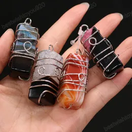 20x45mm Agate Rectangular Pendant Natural Stone Silver Wire Craft DIY Jewelry Making Necklace Earring Accessories Gift Party Decor