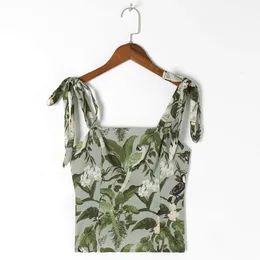 Camisoles Tanks Summer Camisole Chiffon Tops Women Beach Style Tropical Print Crop Top Straight Neck Sleeveless Sexy Tie Strap Cami Top 230418