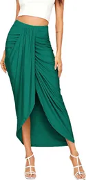 Shein Women's Casual Slit Wrap Asymmetrical Elastic High midje maxi draperad kjol