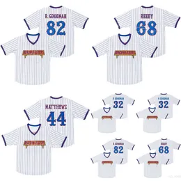 Benchwarmers Jerseys Moive Baseball 44 Gus Matthews 68 Clark Reedy 82 Richie Goodman 32 Howie Goodman Pinstriped White Breathable For Sport Fans Stitched Cool Base