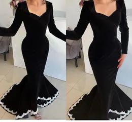 Elegante preto plus size sereia vestidos de noite para mulheres com decote em v veludo renda apliques aniversário baile celebridade concurso formal ocasião especial vestido vestidos de festa