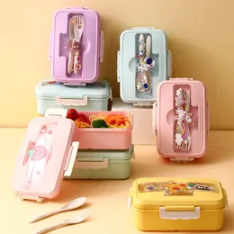 Thermoses Cute Lunch Box for Kids Girls Boys with Compartments Bento Lunchbox School School Child Leakproof Childrens Food Food Joxes 231117