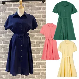 Casual Dresses In the summer of the easing show thin crocodile with pure color long square collar belt polo dress with short sleeves 230417