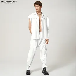 Мужские спортивные костюмы Incerun Fashion Men Set Set Solid Loake Resecless Open Stitch рубашка нерегулярные брюки 2pcs Streetwear Men Casual Suits S-5XL 230418