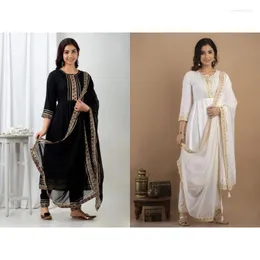 Ubranie etniczne sari kobiety proste spodnie Kurti z Dupatta 3PC Salwar Kameez Party Dress