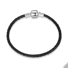 Schwarzes Leder-Charm-Armband für Pandora 925 Sterlingsilber-Verschluss Handkette für Frauen Männer Freundin Geschenk Designer-Armbänder mit Original-Box-Set Paarschmuck