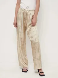 Spodnie damskie capris totem* 100% jedwabny haft haftowy swobodny sznurka nocna szerokie spodnie nóg 231117