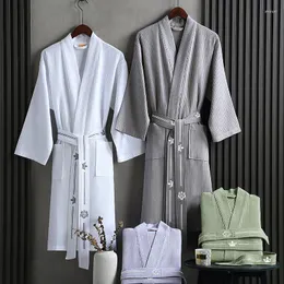 Mäns Sleepwear Classic Waffle Cotton Bathrobe For Men Women Spring Autumn Solid Color V-Neck Kimono Robe Man Home El Dressing Gown