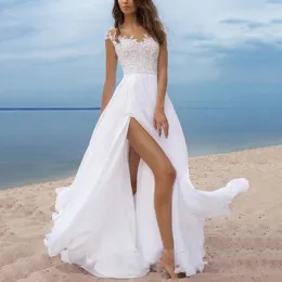 Casual Dresses 2023 Summer Lace Chiffon For Women White Evening Long Luxury Party Sexig golvlängd klänning bröllop split
