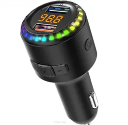 Bluetooth 5.0 EDR CAR FM Verici Kablosuz Eller Serbest Çağrı MP3 çalar 7 Renk RGB Işıklar 2 USB Hızlı Şarj Araç Aksesuarları