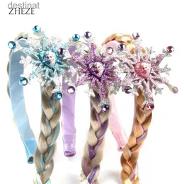 Headbands Frozen Series Headband For Girls Ice And Snow Wig Braid Rhinestones Crown Hairband Birthday Party Princess DIY Hair AccessoriesL231118