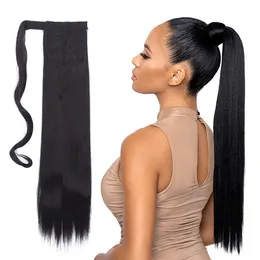 Synthetic Straight Long Natural Hair Ponytail Extension Wrap Around Clip in Hair Piece Curly Pony Tail For Woman Fake Hairpiece