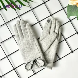 Fem fingrar handskar njut av höst vinter kvinnor ull stickad pekskärm handskar mode varmt plysch lager utomhus sport kvinnlig körmantens 231118