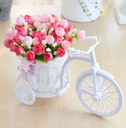 Vaser rotting cykelvas med silkblommor färgglada mini rosblomma bukett daisy konstgjorda flores för hem bröllop dekoration y23