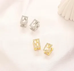 18K Gold Plated Letters Stud High Quality Geometric Luxury Brand Designers Real Gold Plated Women Crystal Rhinestone Earring Wedding Party Jewerlry ZG2260