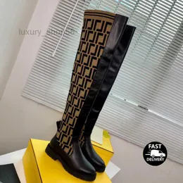 Zuccaニットソックスタイルのフラット背の高いブーツロックコ - ジャッカーストレッチファブリックブラックレザー女性用高級ブーツ高級デザイナーシューズファクトリーフットウェア