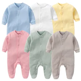 Rompers Born Baby Romper Cotton 2/3PCS Solidny kolor unisex ubrania dziewczynki Zestaw piżamy o-deteric