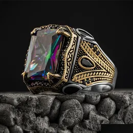 Bandringar Turkiska Signet Rings för män Ancient Sier Color Carved Eagle Ring Mystic Zircon Inlay New Punk Drop Delivery Jewel Dhgarden Oteh4