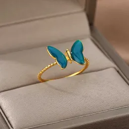 Anéis de banda brilhando em anéis escuros para mulheres de aço inoxidável clássico anel de borboleta luminosa 2022 tendência estética casal jóias presente anillos AA230417