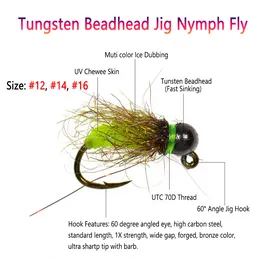 18pcs/box 12 14 16 Fast Gring Euro Nymph Fly Fly Barbed Tungsten Beadhead Jig Nymph Fly for Trout Fishing Lures الطعوم