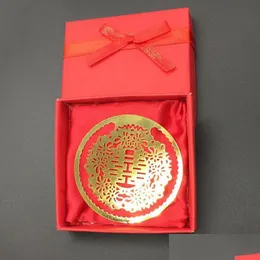 Bomboniera Doppia Felicità Segnalibri in oro Metallo con confezione regalo Souvenir cinesi Ciondoli di cancelleria Regali Bomboniere Za1341 Dro Dhy6X