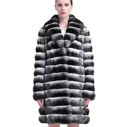 معطف فرو للنساء شينشيلا معطف حقيقي ريكس أرنب البالغة طية منتصف الطول سميك دافئ سترة الشتاء أزياء 2023 231117
