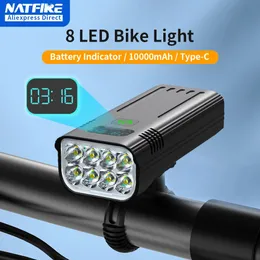 Luzes de bicicleta NATFIRE 10000mAh luz de bicicleta com indicador de bateria digital conjunto de carregamento USB 8 lanterna LED 231117