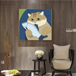 Modern Poster Abstract Cartoon Cute Cat Canvas Painting Animal Posters and Prints Wall Pictures for Nursery Kids Room Decoration