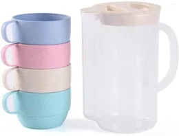 Vattenflaskor NC 5st Eco Friendly Colorful Wheat Straw Cup Biologiskt nedbrytbar dricksuppsättning Kettle Kitchen Tools Accessor
