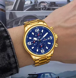 Armbandsur Swish Gold Men tittar på lyxig handledsklocka manlig kronograf klänning presentklocka kalender datum militär vattentät lume hand